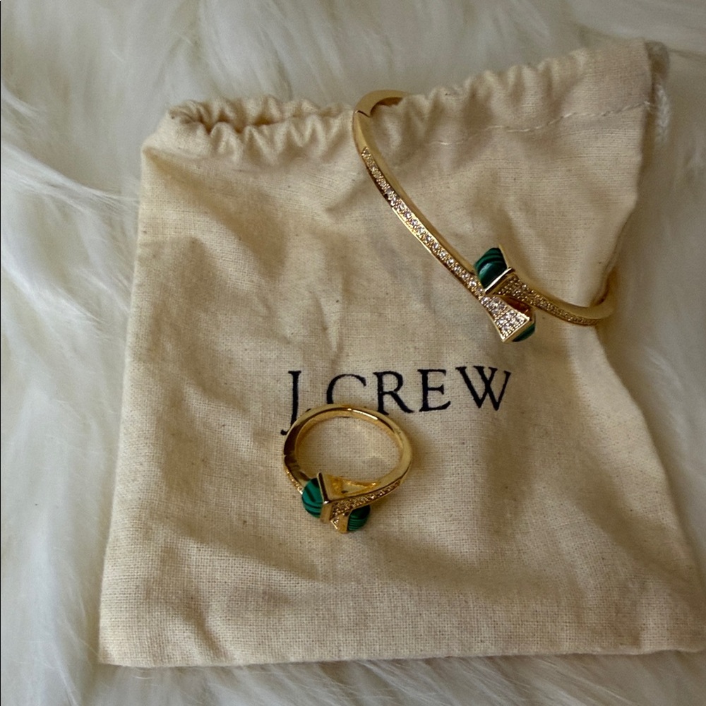 J. Crew Gold Tone Bracelet and Ring with Green Accents